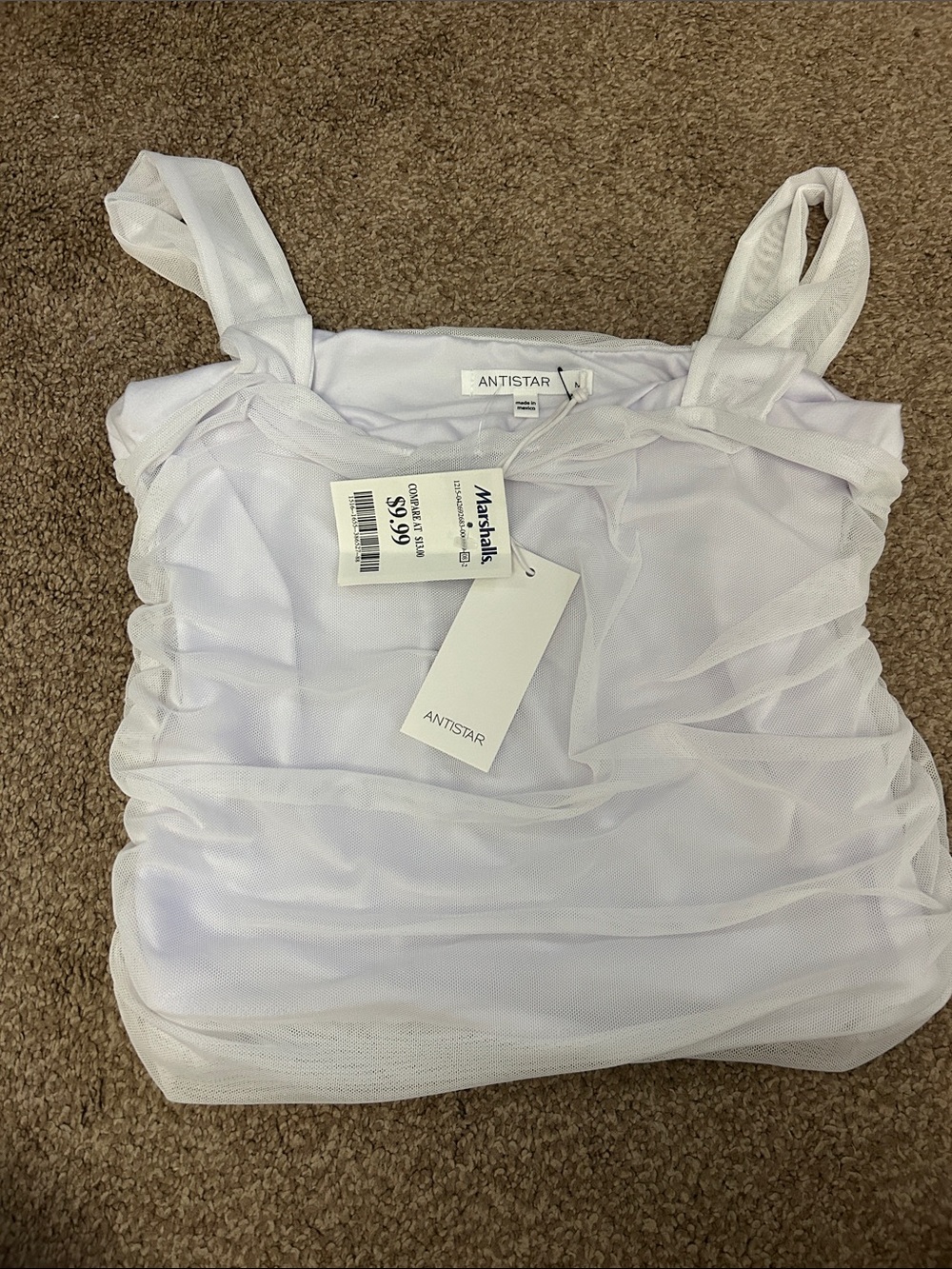 White Ruched Mesh Camisole Tank